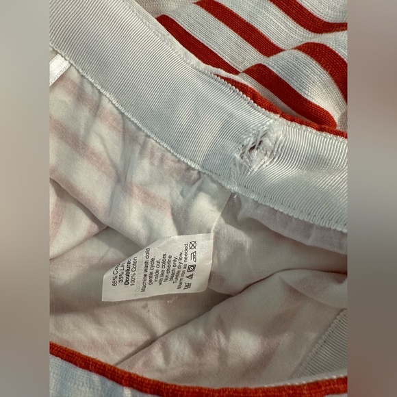 J.CREW THE Pencil Skirt Brick Red White Striped Straight Linen Blends Nautical - Picture 8 of 9